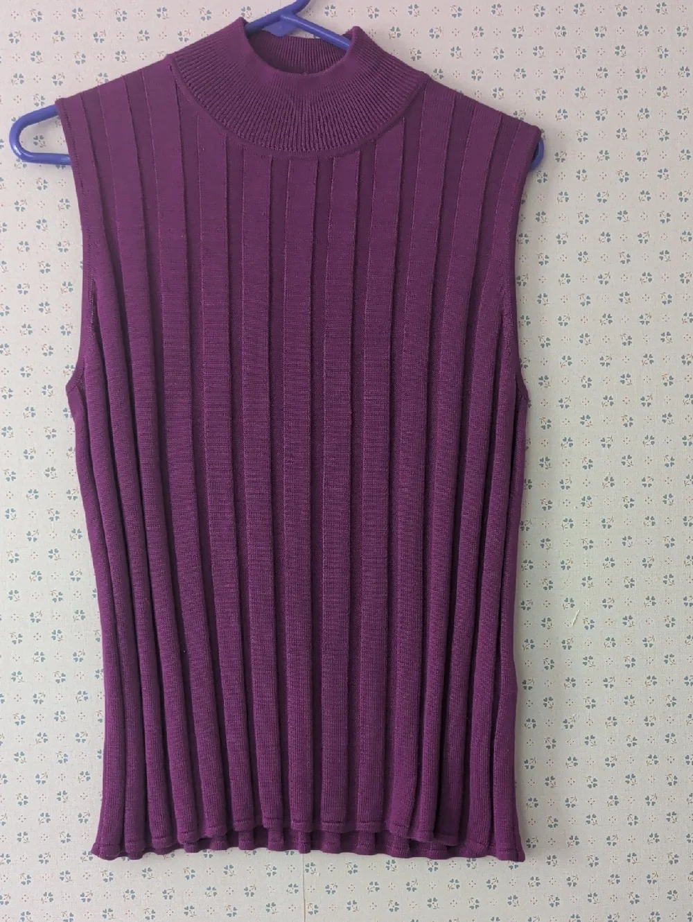 💜 August Silk L Top Ribbed Sleeveless Mock neck Knit All Season Layer
